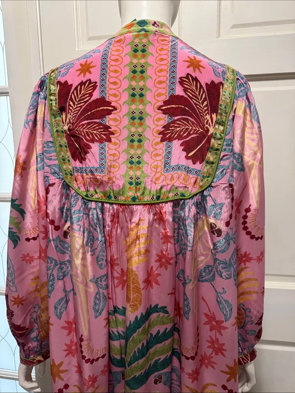 Fruits Queen Scarf Midi Dress Floral Bohemian Long Sleeve Size Medium - Image 12
