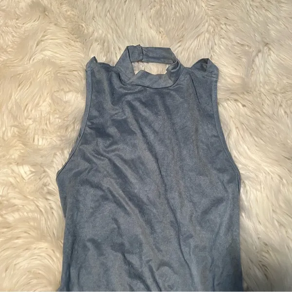 Forever‎ 21 Women's Size Small Bodysuit Mock Neck Faux Suede Light Blue Gray - Image 3