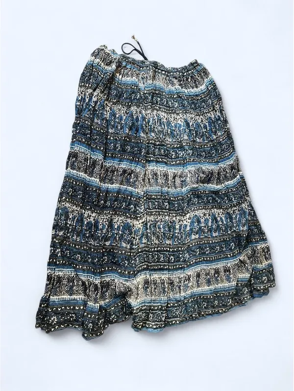 Vintage Y2K Blue Boho Indian Cotton Adjustable Drawstring Maxi Skirt One Size 💙 - Image 8