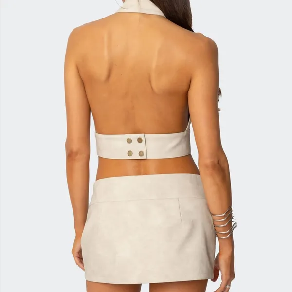 Edikted Faux Leather Open Back Top - Image 3