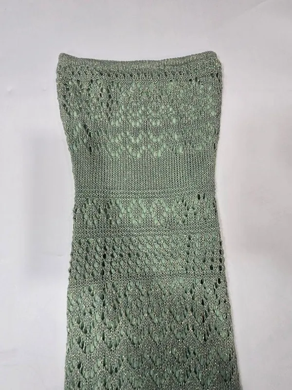 SNDYS x REVOLVE Strapless Crochet Maxi Dress in Green Shimmer - Image 6