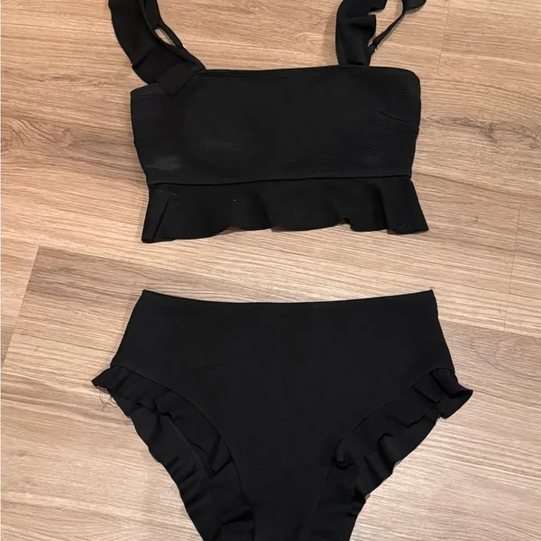 Ruffle Bikini Adjustable Straps Black Size 1X - Image 2
