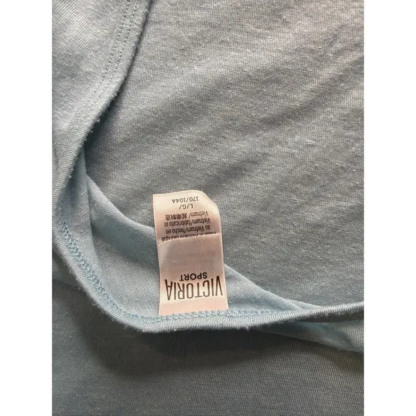Victoria Sport Womens Light Blue Scoop Back Logo Short Sleeve T-Shirt - Image 2
