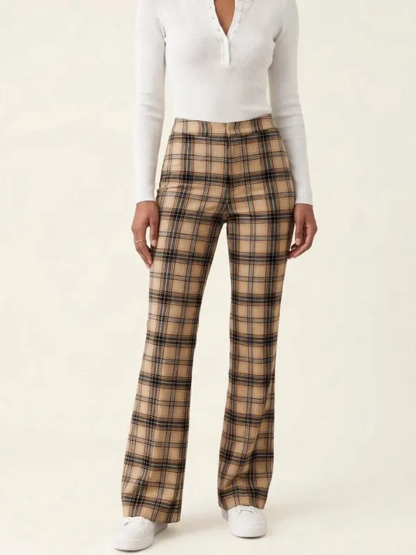 NEW Forever 21 Women’s XSMALL Brown Plaid Casual Wide Flare Pants - Image 4