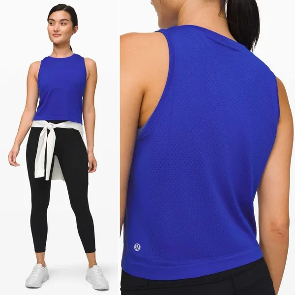 Lululemon Breeze By Muscle Crop Logo Tank in Jet Stream Blue Size 4 - Image 8