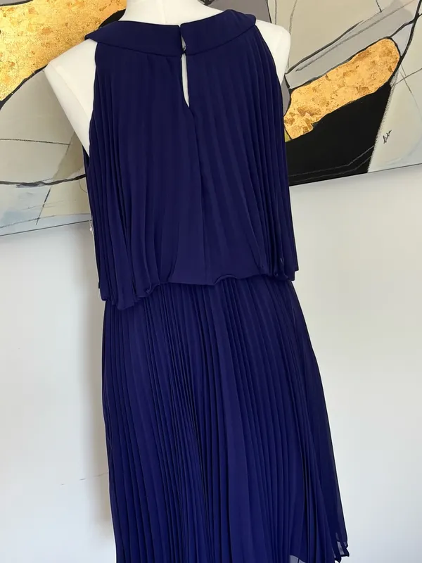 S.L. Fashions Navy Embellished Halter Pleated Midi Dress - Image 2