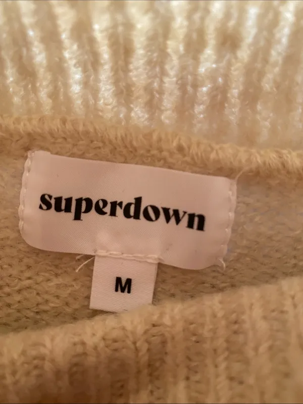 superdown Cream Metallic Sequin Sleeve Turtleneck Sweater Dress Womens Sz Md - Image 6