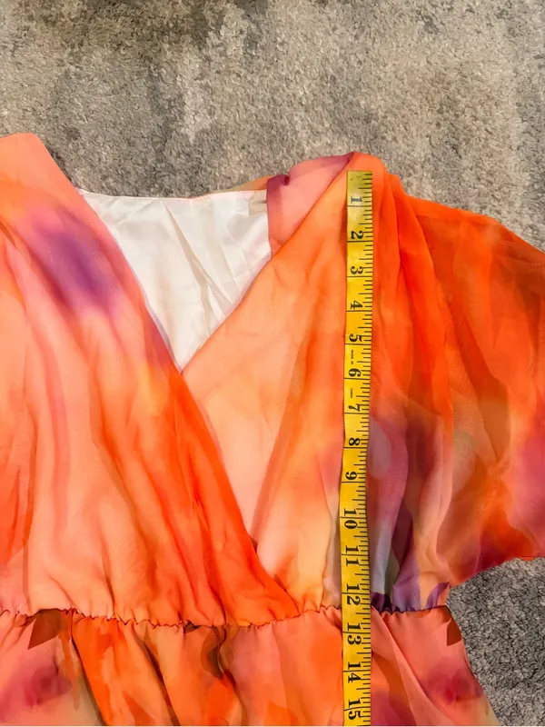 Source Unknown Orange and Pink High-Low Tiered Midi Dress - Image 6