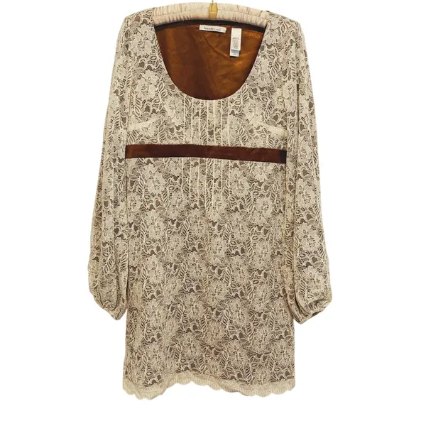 Laundry Coquette Babydoll Lace Dress Size 12 Cream Brown Cottage Boho Ren Faire - Image 2