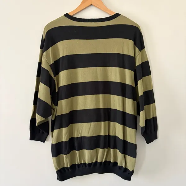 Free People Surfin On Your Stripes Sweater Top High Low Oversized Moss Size XS/S - Image 6