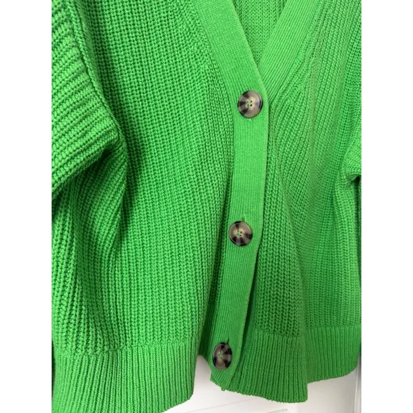 H&M Women Green Ribbed Knit V-Neck Cropped Cardigan Sweater Button Front Small - Image 8