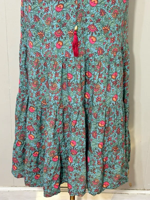 Natural Life Maddie Maxi Dress Turquoise Pink Floral Ruffle Boho Size M - Image 4