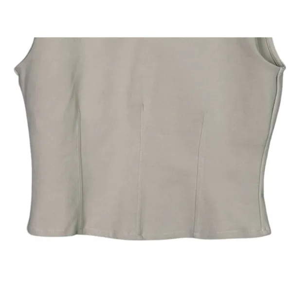 Zara Sleeveless Detailed Lining Fitted Classy Blouse Top Back Zip Up L Beige - Image 3
