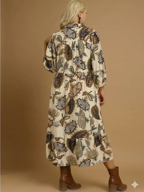 New!Umgee Plus Size Boho Paisley Lined Tiered Midi Dress Size 1X - Image 5