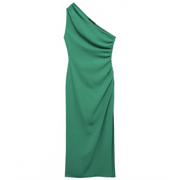 Mango Asymmetric Dress with Draped Details Naty Green NWT Size 2/XS - Image 2
