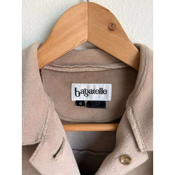 American Vintage BAGATELLE Vintage 90s Tan Beige Faux Suede Button Front Jacket Coat Womens Small - Image 3