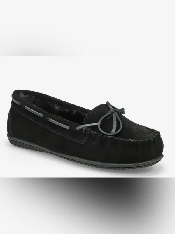 Softmoc Classic Black Faux-Fur Lined Moccasin Flats Size 9 - Image 5