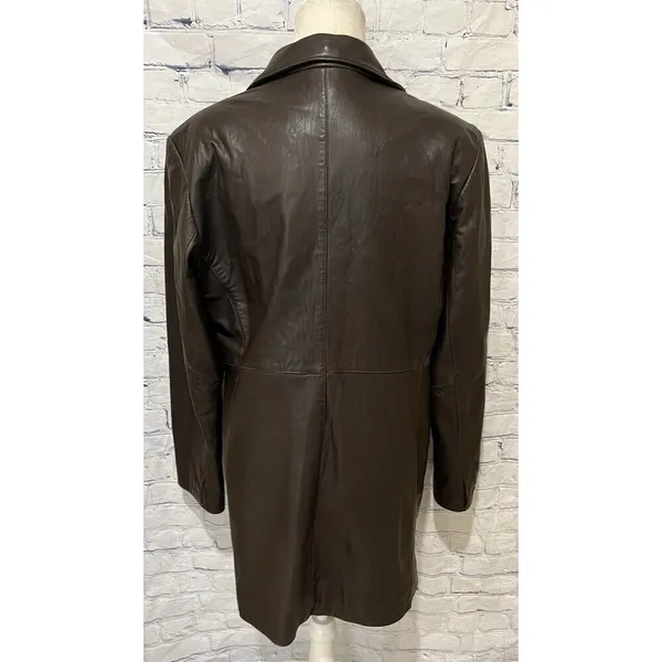 ALFANI Brown GENUINE LEATHER JACKET COAT Button Front Women's Large - Image 4