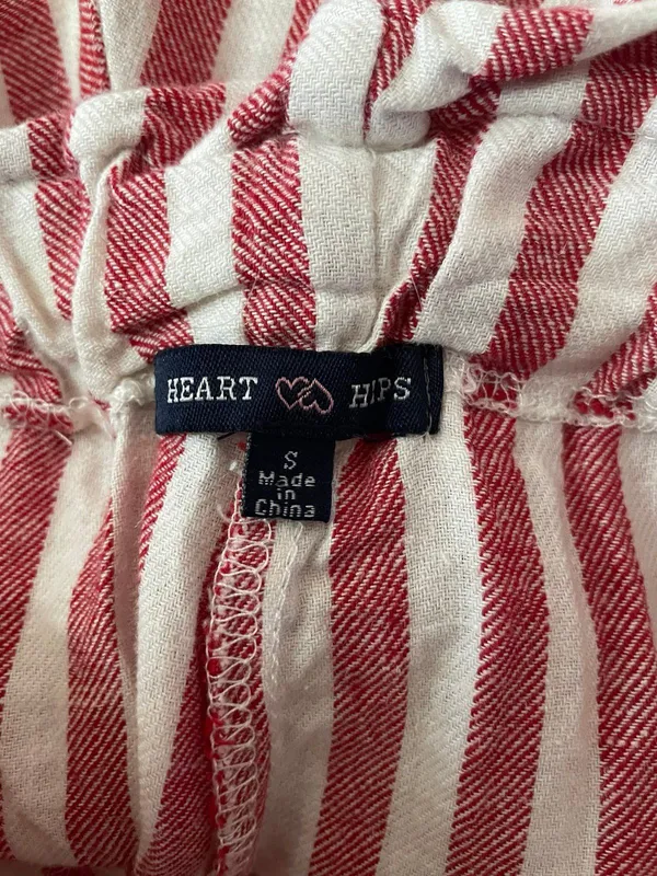 Heart & Hips Linen-Cotton Blend Red Cream Striped High Waist Shorts Size S - Image 3