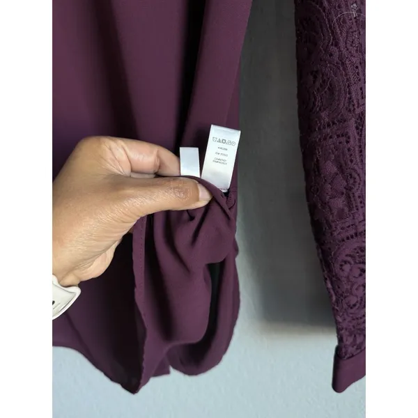 Ann Taylor LOFT Plum Burgundy Lace Sleeve Button Down Blouse Shirt Romantic Goth Witchy S - Image 11