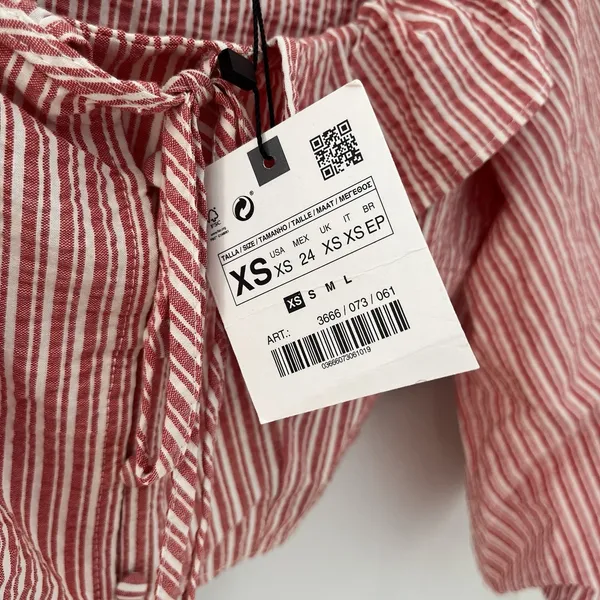 NWT ZARA Red White Stripe Puff Sleeve XS Crop Top Woman Ruffle‎ Cottage Boho - Image 6