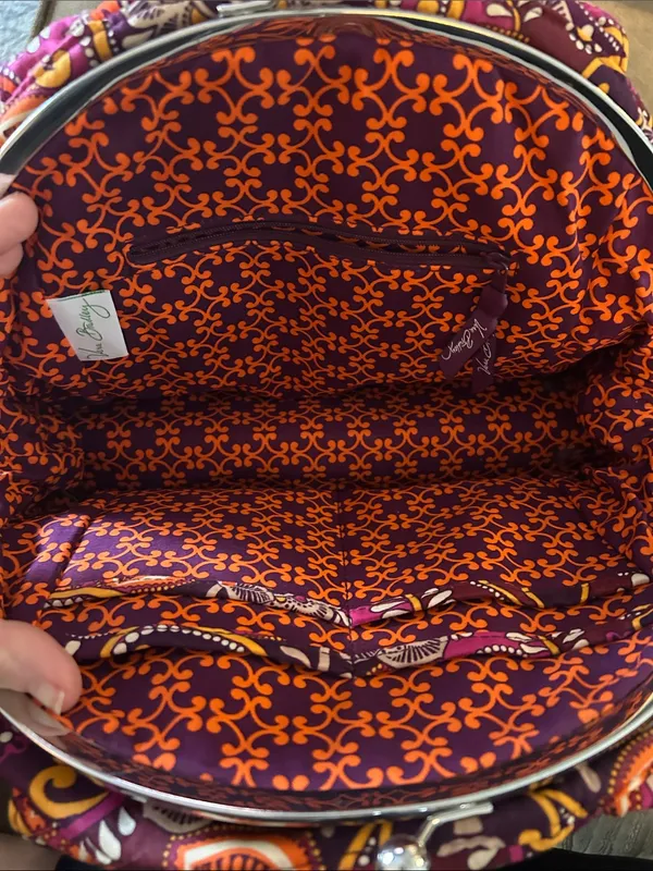 Vera Bradley Quilted Kiss Lock Frame Satchel Purple Pink Floral Paisley Shoulder - Image 5