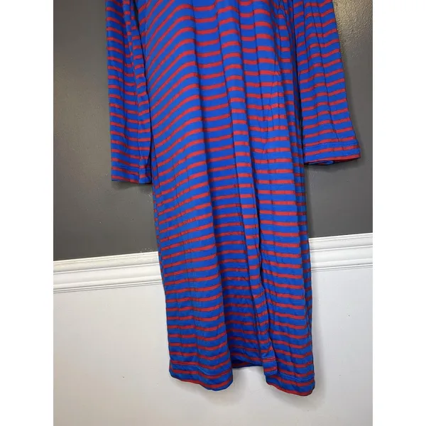 Free People Beach T Shirt Dress Womens Medium Blue Red Stripe Long Sleeve Maxi - Image 3