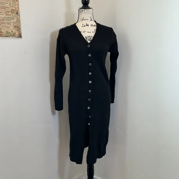 Wilfred Aritzia Merino Wool Button Front Cardigan Midi Dress Black Small 79082 - Image 2