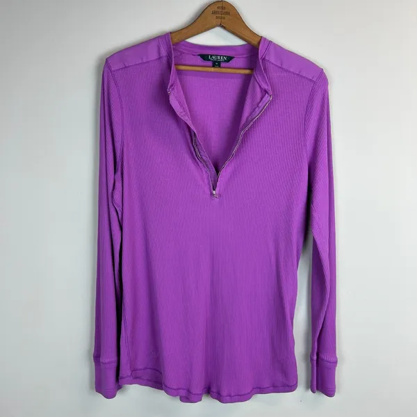 Lauren‎ Ralph Lauren Top Womens 1X Purple 1/4 Zip Pullover Ribbed Knit Cotton - Image 7