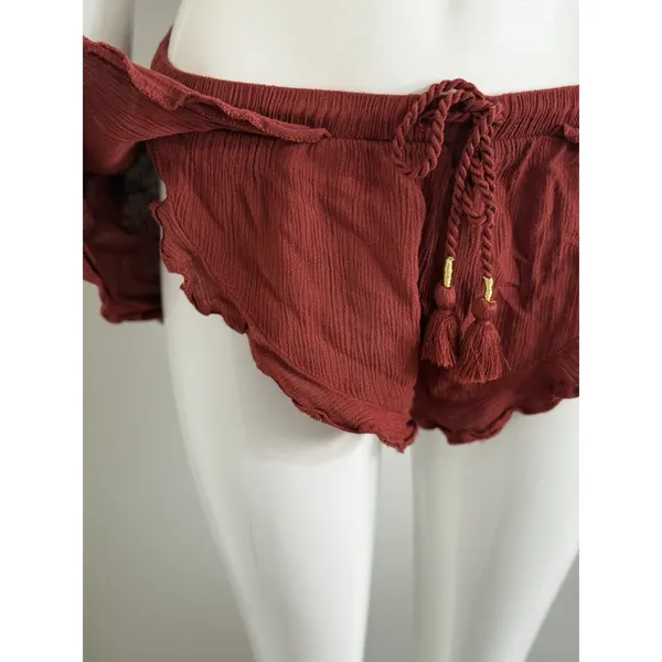 Forever 21 Shorts Women’s Ruffle Tiered Smocked Waist Hot Pants rust brown Approx Size S - Image 3