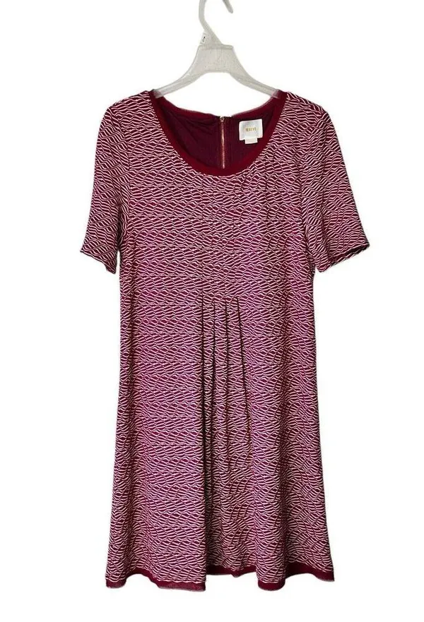 Anthropologie Maeve Dora Large Shirt Dress Red Textured Lined - Image 2