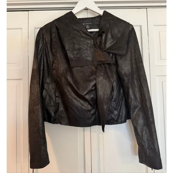 INC international concepts faux leather sheen asymmetrical jacket M - Image 8