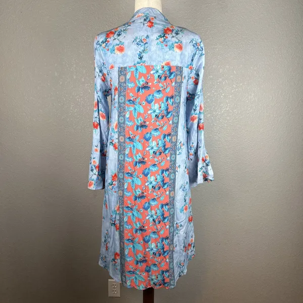 Feathers By Tolani Emilia Dress Size S Blue Floral Modal‎ Pockets Bell Sleeve - Image 5