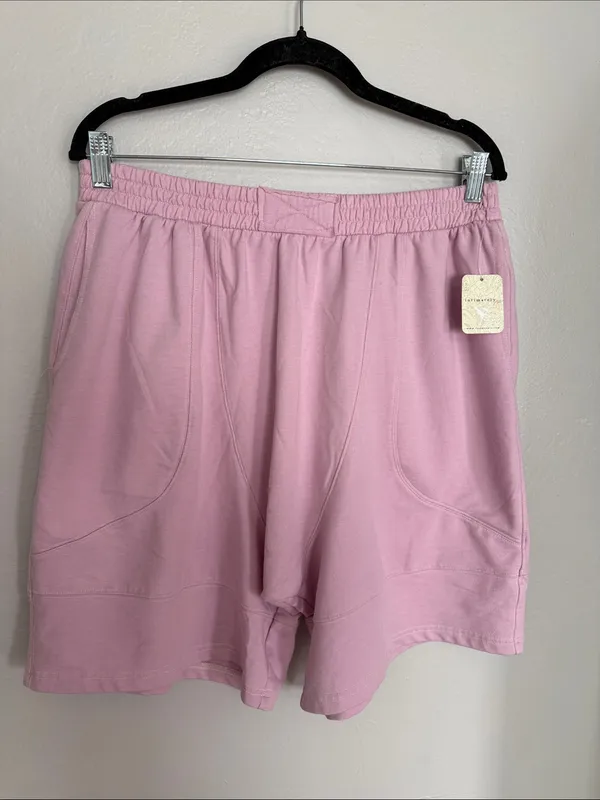 Free People Women's Casual Pink Elastic-Waist Shorts - Image 3