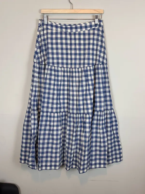GAP Tiered Maxi Skirt Blue White Gingham Cotton Cottagecore Women’s 8 - Image 5