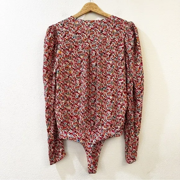 AFRM Nora Floral Bodysuit in Red‎ Ditsy Long Sleeves Size M - Image 5