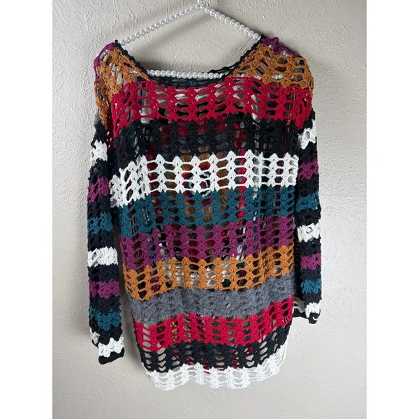 Free People Chasing Rainbows Tunic Sweater Size XS Open Knit Oversized Boho Top - Image 2