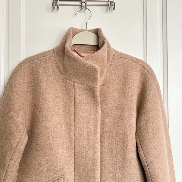 J Crew • Stadium Cloth Cocoon coat tan wool Nello Gori Heather Sandstone zip - Image 6