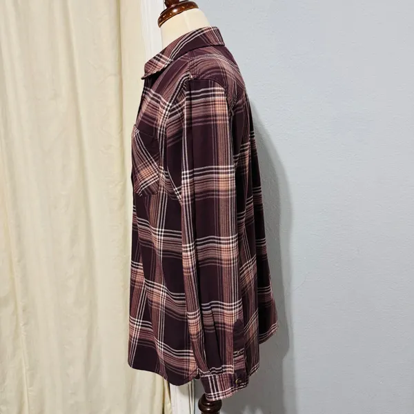 Carhartt 100% Heavy Coton Womens Burgundy Plaid‎ Flannel Henley Popover Size L - Image 6