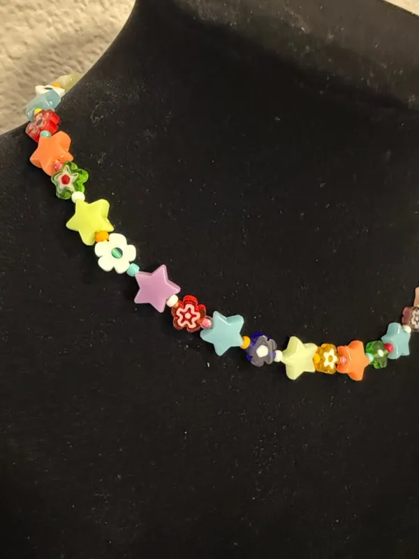 Colorful glow in the dark stars and flowers elastic chocker, OOAK, handmade - Image 2