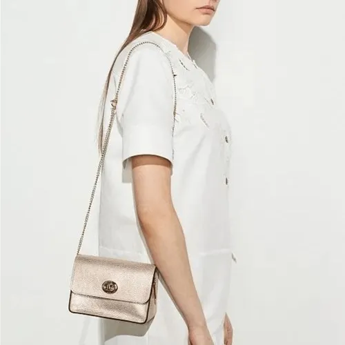 Coach Women's Turnlock Chain Crossbody Leather Bag, Platinum/Gold, NWOT - Image 5
