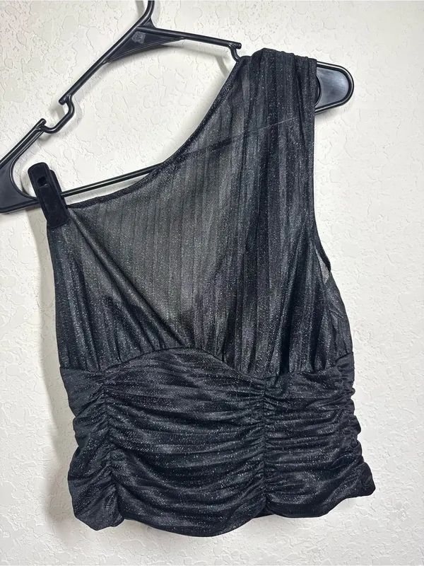 By Anthropologie One Shoulder Sheer Ruched Top Size Small - Image 5