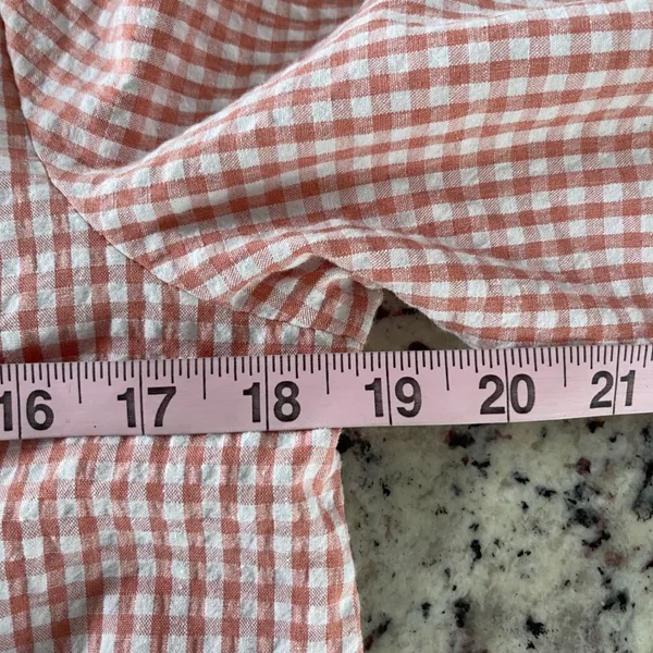 Petal + Pup Shirt Dress Women S/M Peach Gingham‎ Cottagecore Tiered Mini Button - Image 8