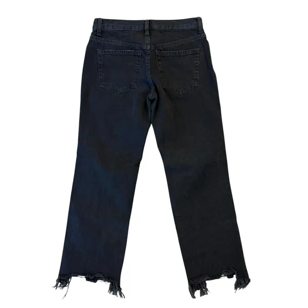 FREE PEOPLE Maggie Mid Rise Washed Black Distressed Jeans Raw Hem Size 24 NEW - Image 7