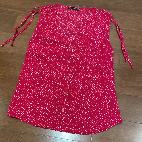 Bershka BSK GIRL Red Polka Dot Button Front Top - Image 2