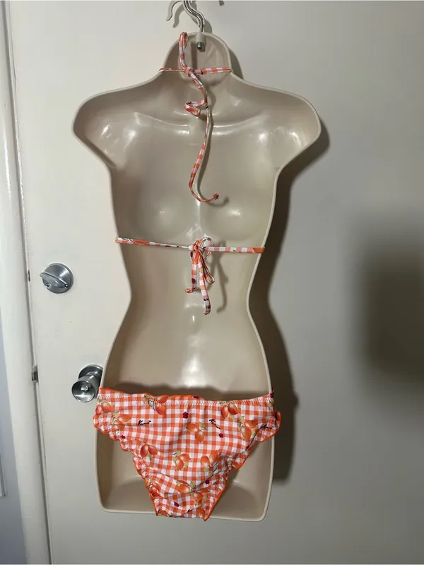 Orange Gingham Floral Ruffle Bikini - Women Swim - Image 3