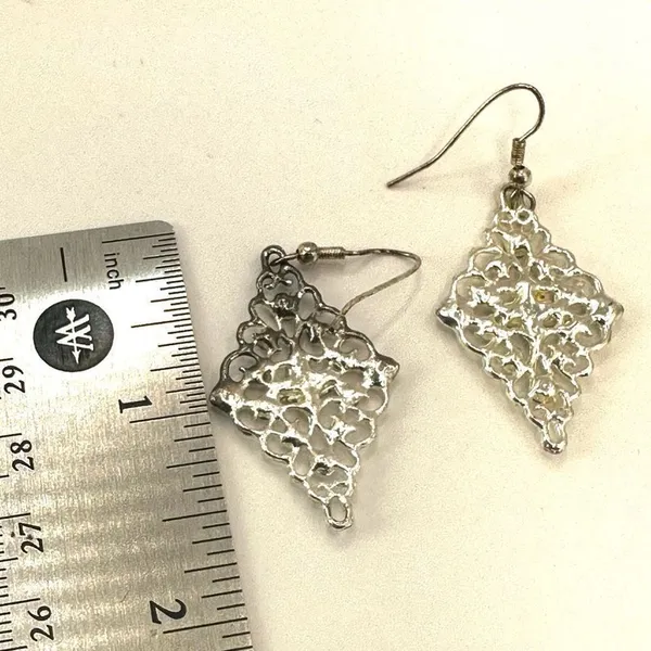 Silver tone rhinestone drop earrings Silver - Image 7