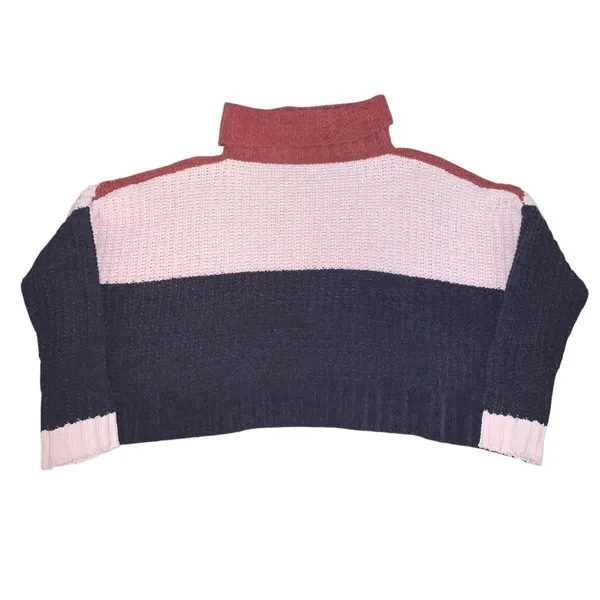 POL Color Block Turtleneck Sweater‎ Women's Small Pink Burgundy Navy Chunky Knit - Image 3
