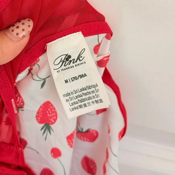 Frankie's Bikinis x Pink‎ Sailor RARE Satin Strawberry Dress Med Spring Summer - Image 4