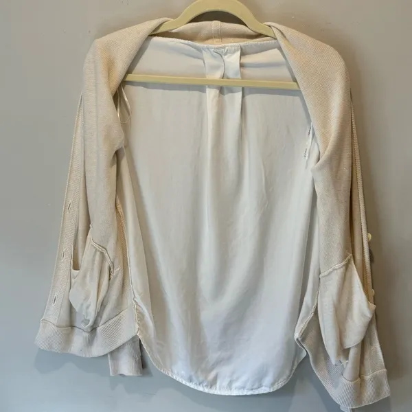 Lululemon Athletica Knit Button Down Cardigan Front & Blouse Back‎ Beige White - Image 2
